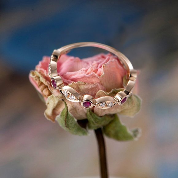 💝 Beauty CZ Thin Sweet Romantic Three Color Plated Rings for Women, EVGG1344 - Picture 4 of 6